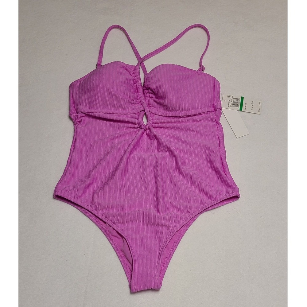 Salt + Cove Women's Ribbed Keyhole One Piece Swimsuit Petal Pink Large
